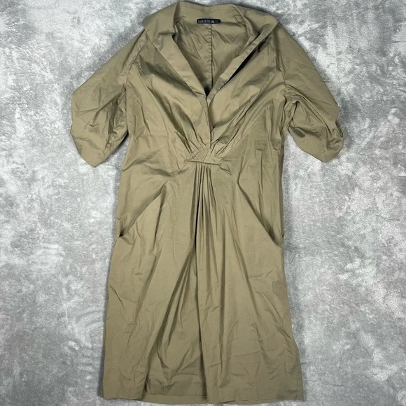 Lafayette 148 Dress Women’s Medium Green Knee Length Collar Ruched Casual - Picture 3 of 9